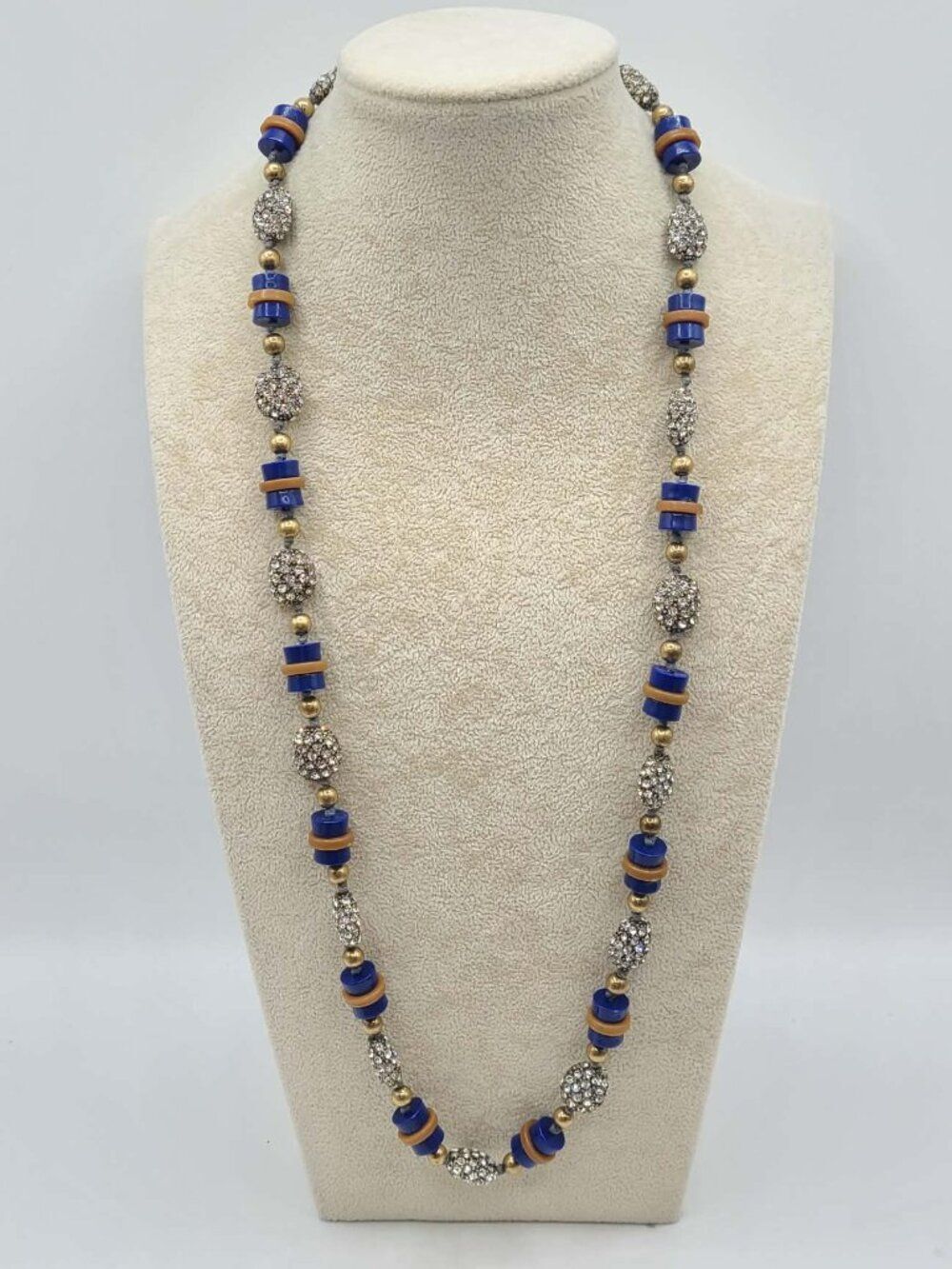 J Crew Black Brown Resin Beads with Clear Crystal Stations Necklace